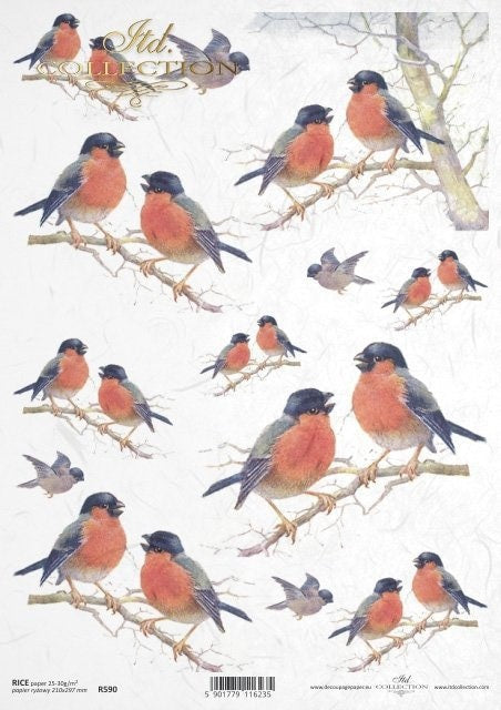 Cardinals on Branches ITD Decoupage Rice Paper | Size A4 | 8.27x11.7 in | R0590