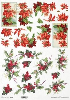 Christmas flowers Star of bethlehem poinsettia ITD Decoupage Rice Paper | Size A3 | 16.5inch x 11.7inch | R1099L