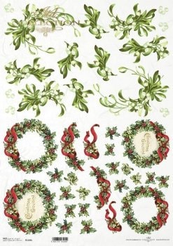 Wreaths holly florals ITD Decoupage Rice Paper | Size A3 | 16.5inch x 11.7inch| R1100L