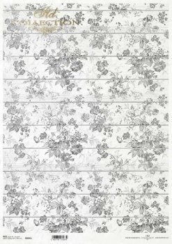 Gray flower wallpaper motif on boards ITD Decoupage Rice Paper | Size A3 | 16.5inch x 11.7inch | R0841L