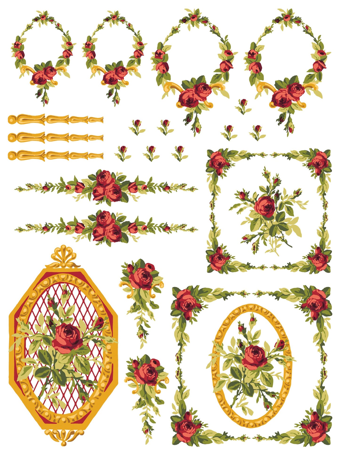 Petite Fleur Red IOD Paint Inlay by Iron Orchid Design (4) 12 X 16 Sheets - Limited Release