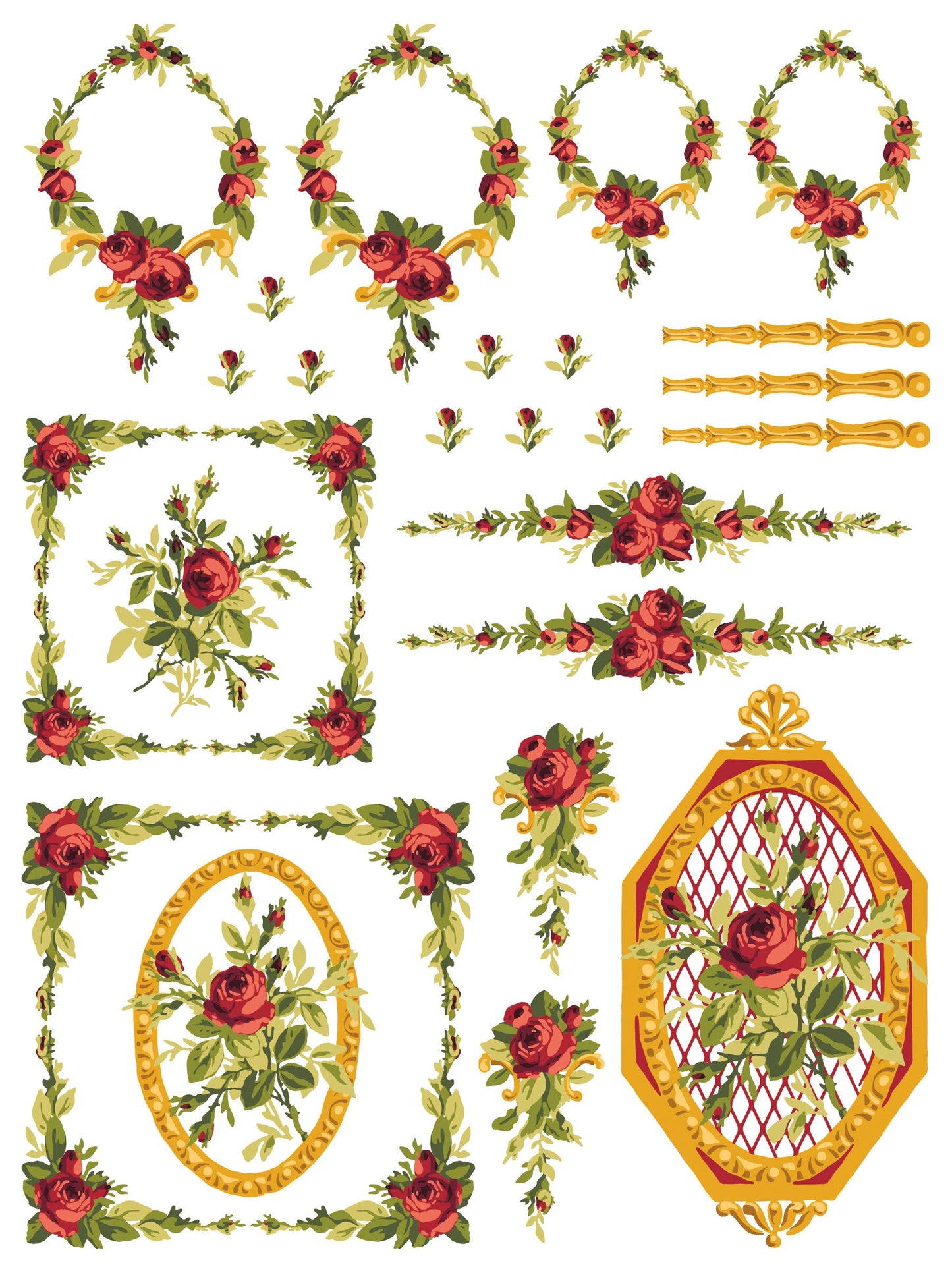 Petite Fleur Red IOD Paint Inlay by Iron Orchid Design (4) 12 X 16 Sheets - Limited Release
