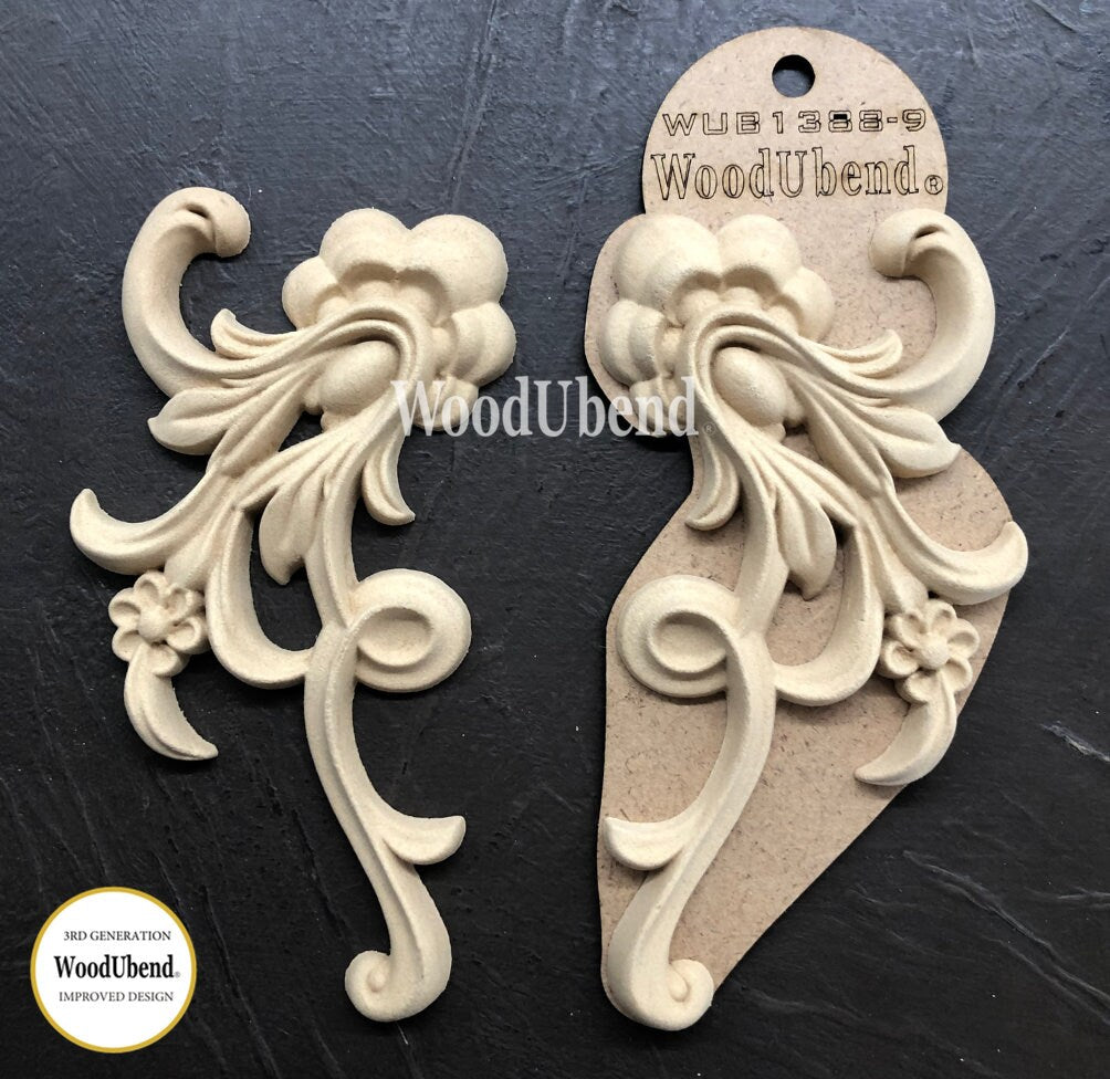 WoodUBend Set Of Decorative Floral Scrolls WUB1388-9 (6.29×3.14in)