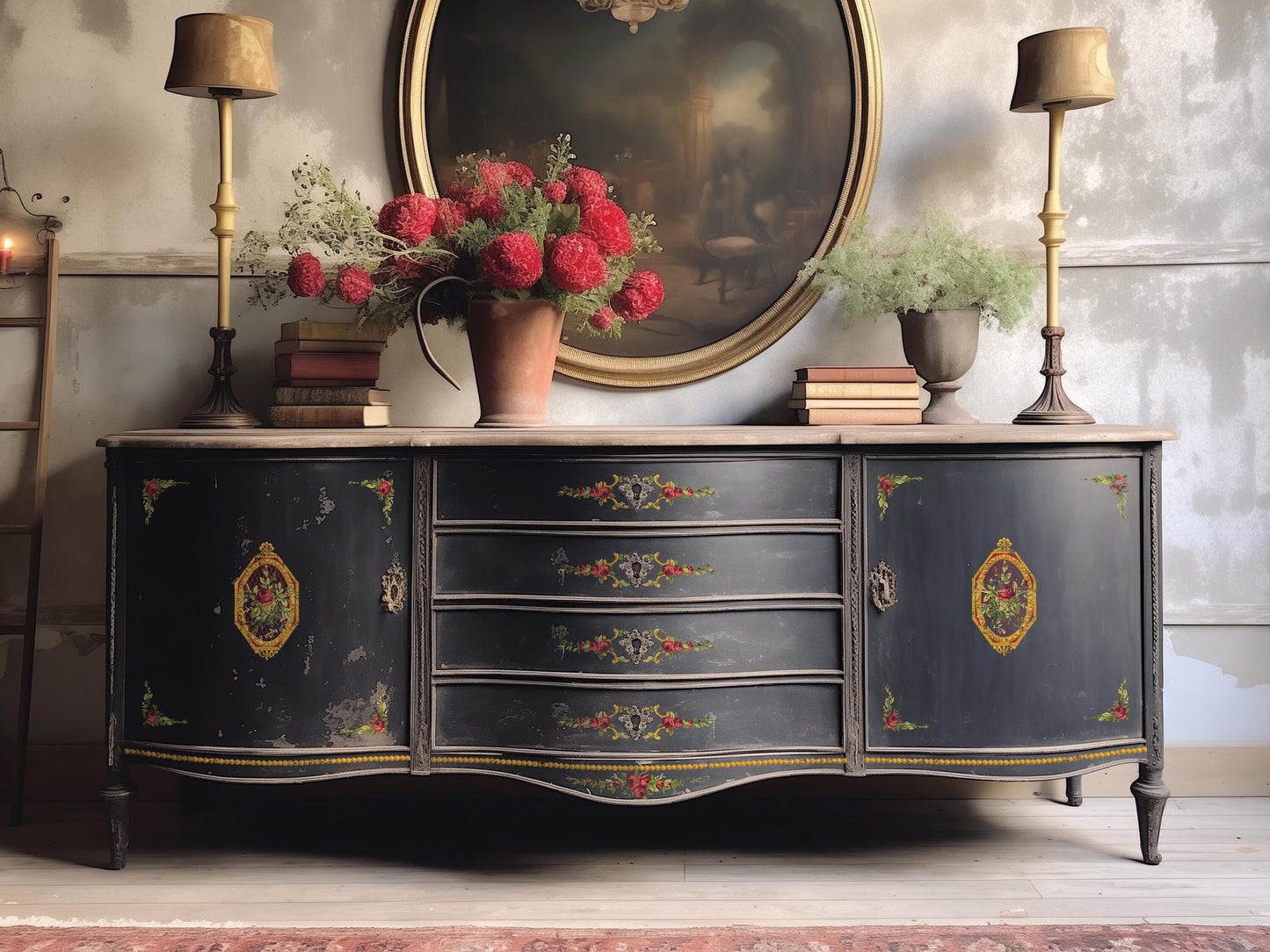 Petite Fleur Red IOD Paint Inlay by Iron Orchid Design (4) 12 X 16 Sheets - Limited Release