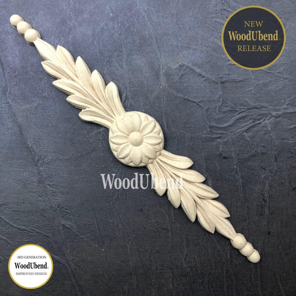 WoodUBend Pack Of Two Floral Pediments WUB6021 (1.77×10.43in)