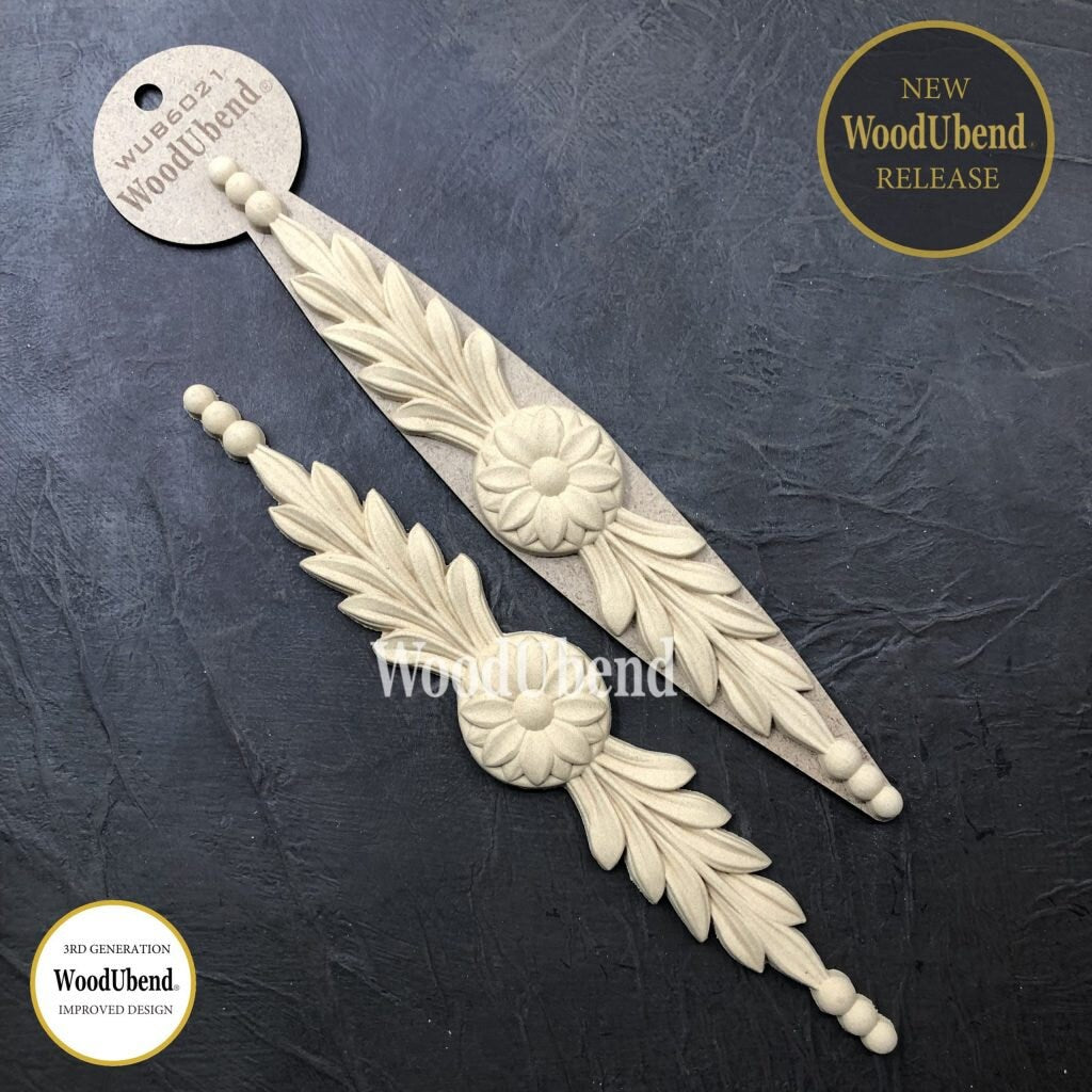 WoodUBend Pack Of Two Floral Pediments WUB6021 (1.77×10.43in)