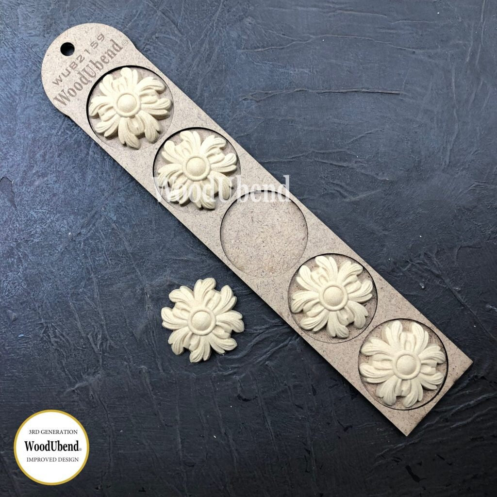 WoodUBend Pack Of Five Four Petal Flowers WUB2159 (1.96×1.96in)