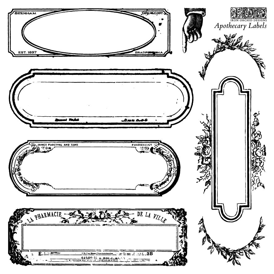 Apothecary Labels IOD stamp 4 sheets 6 X 6 - by Iron Orchid Designs