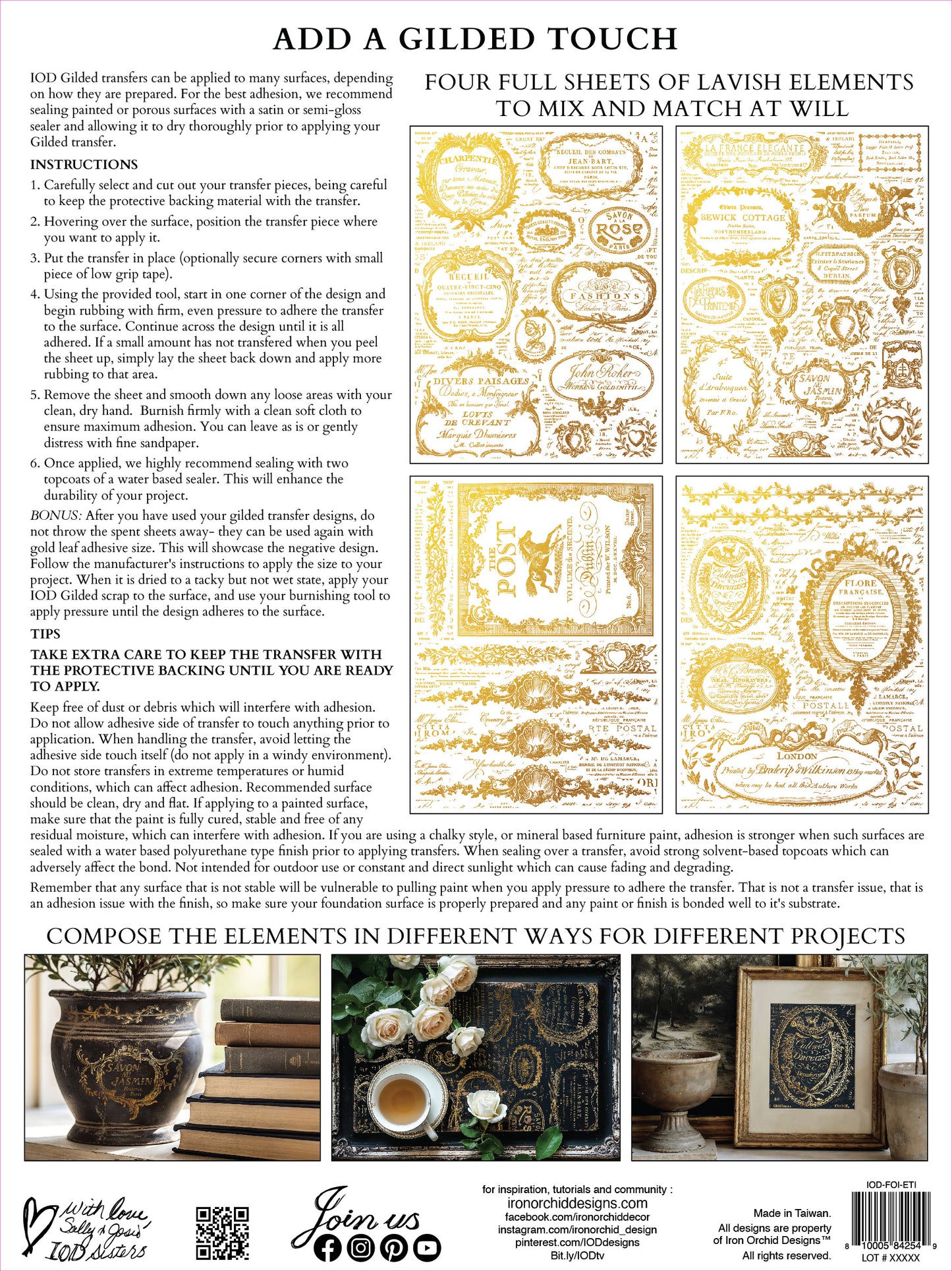 Étiquettes IOD Gold Foil Transfer Pad with (4) 12 X 16 Sheets by Iron Orchid Designs Rub-On Furniture Transfer Decal