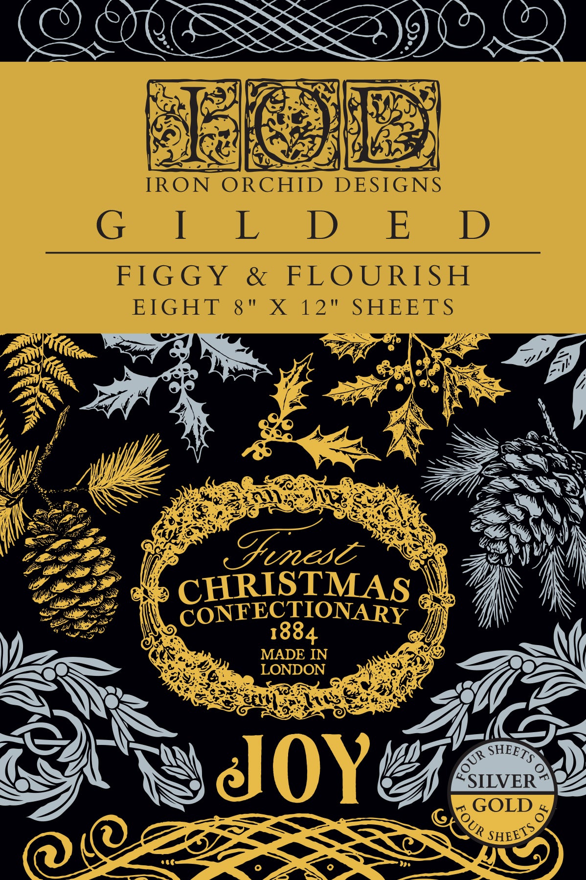 Figgy & Flourish IOD Foil Transfer Pad (8) 8 x 12 Sheets by Iron Orchid Designs Rub-On Furniture Transfer Decal 2025 Limited Holiday Release