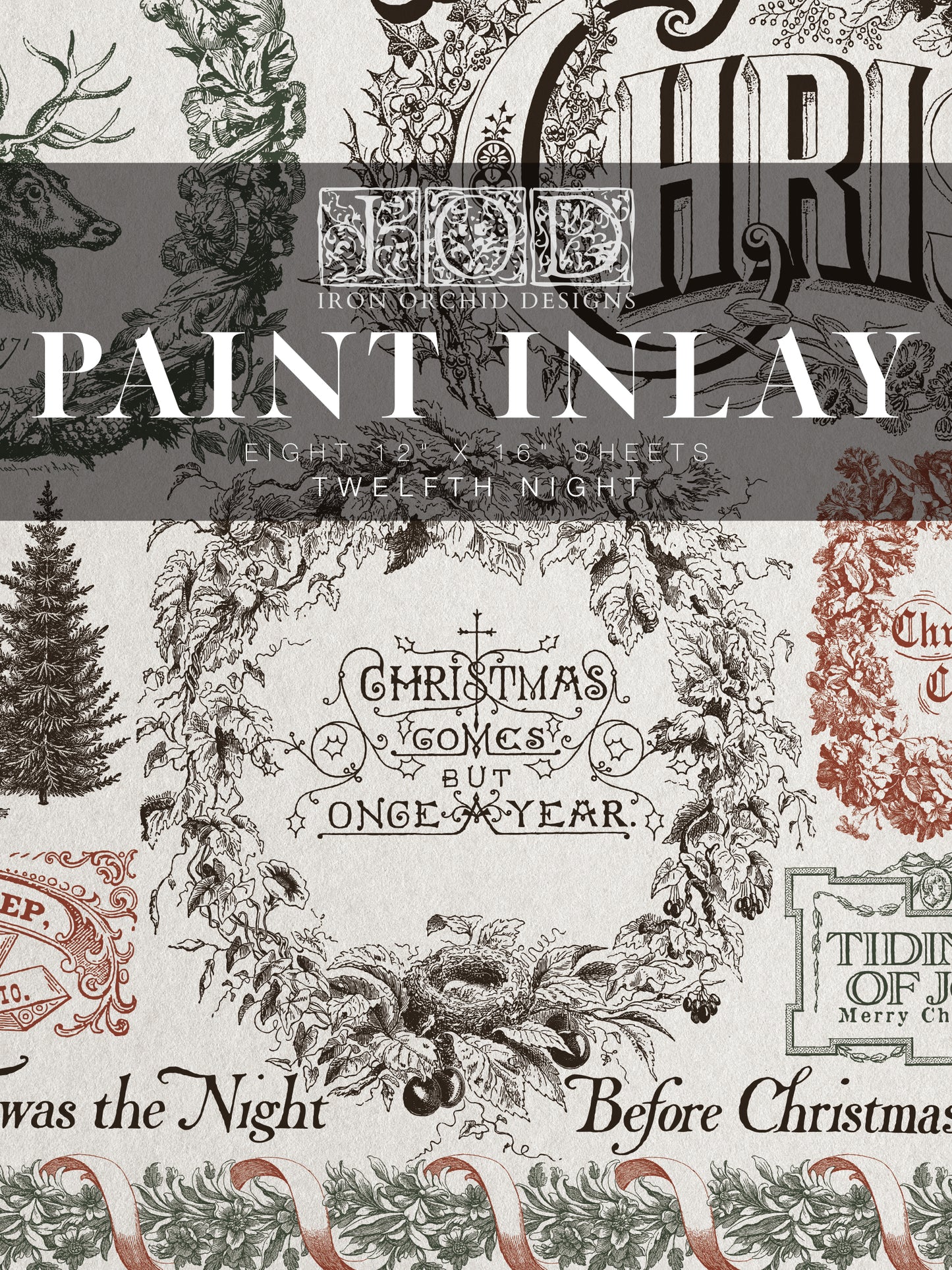 Twelfth Night IOD Paint Inlay by Iron Orchid Design (8) 12 X 16 Sheets - 2025 Limited Holiday Release