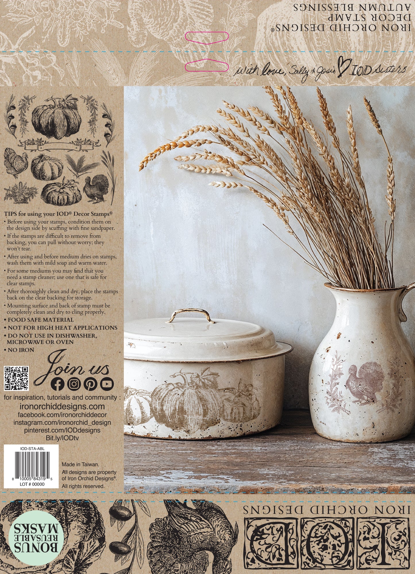Autumn Blessngs 12 x 12 IOD stamp - by Iron Orchid Designs - 2025 Limited Holiday Release