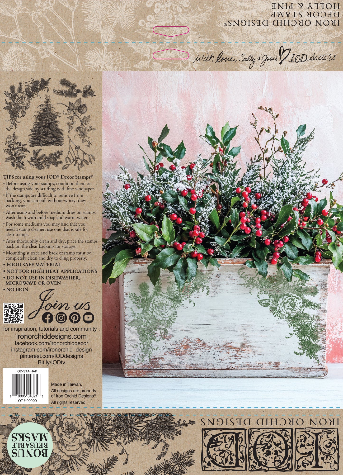 Holly & Pine 12 x 12 IOD stamp - by Iron Orchid Designs - 2025 Limited Holiday Release