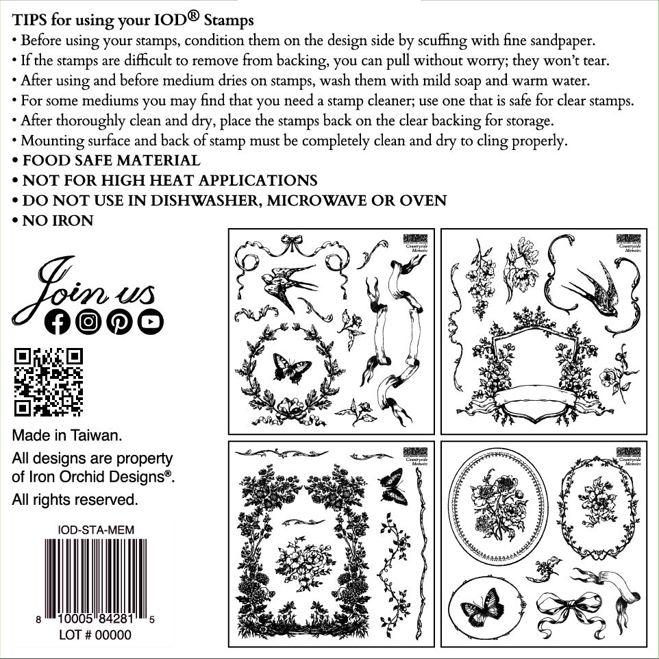 Countryside Memoirs 6 x 6 IOD stamp 4 sheets - by Iron Orchid Designs - New Release