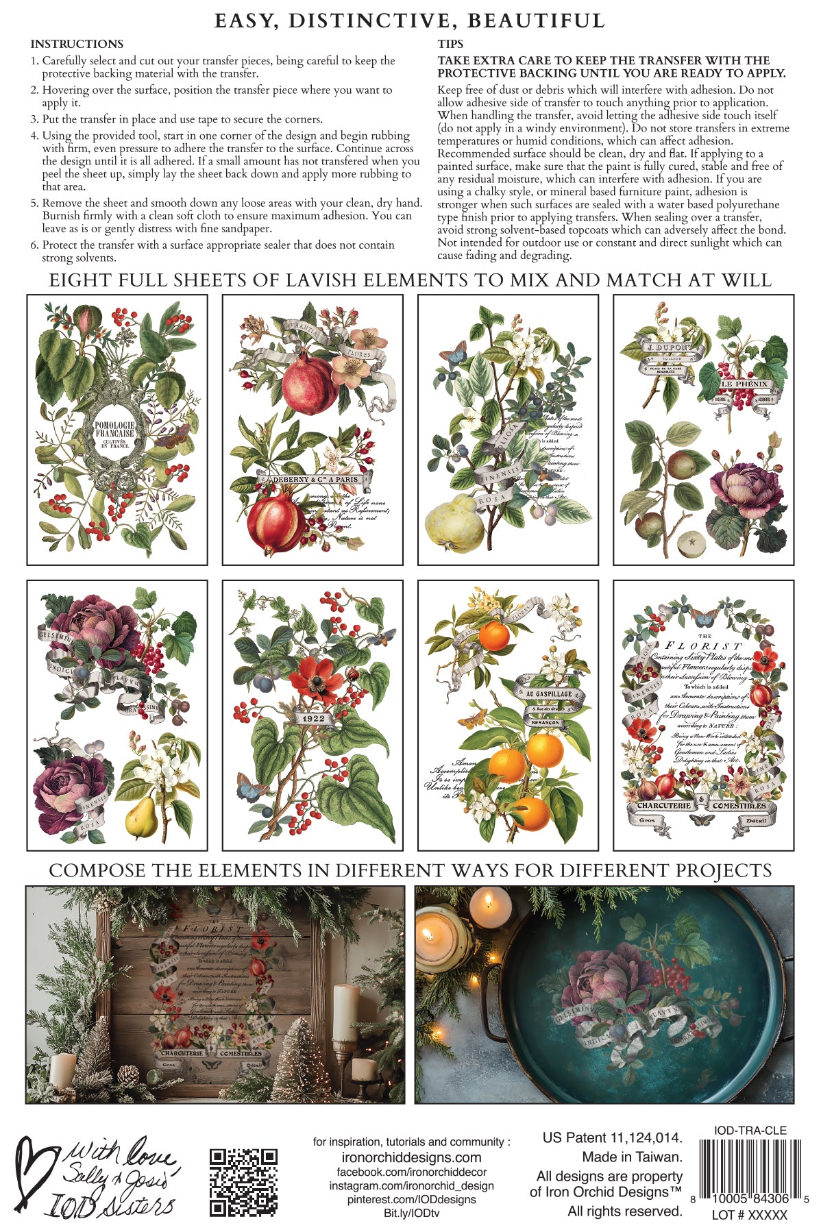 Clementine IOD Transfer Pad with (8) 8 x 12 Sheets by Iron Orchid Designs Rub-On Furniture Transfer Decal -2025 Limited Holiday Release