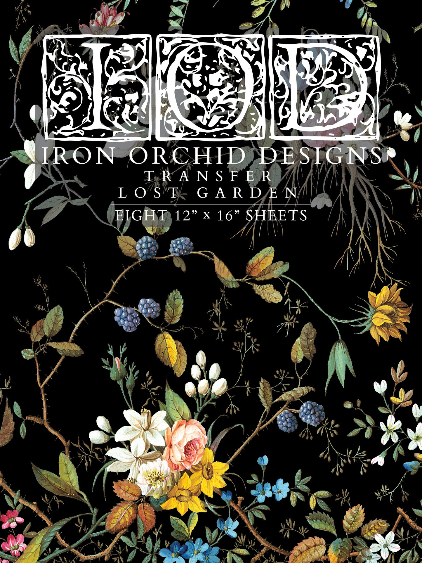 Lost Garden IOD Transfer Pad with (8) 12 X 16 Sheets by Iron Orchid Designs Rub-On Furniture Transfer Decal - new Release