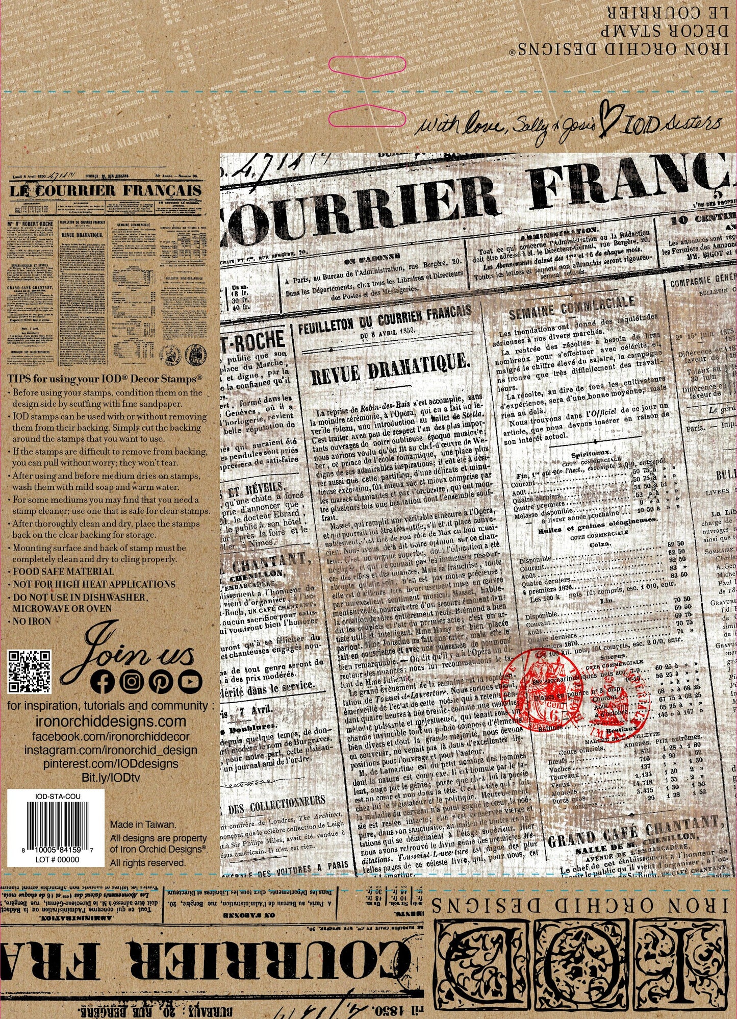 Le Courrier 12 x 12 IOD stamp - by Iron Orchid Designs