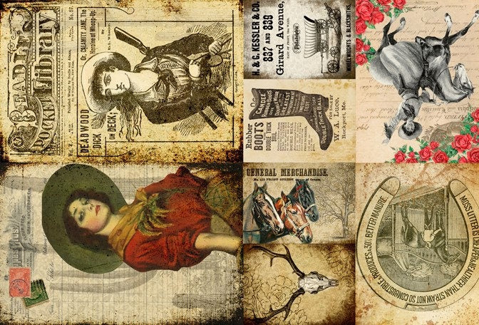 Roycycled Decoupage Paper | Cowgirl Project Blocks 20" x 29" Sheet