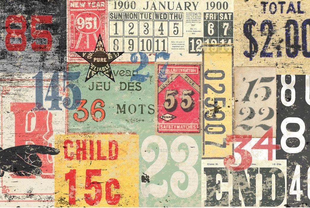 Roycycled Decoupage Paper | Numbered Decollage 20" x 29" Sheet