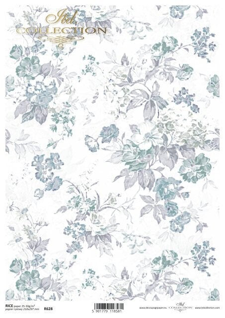 Shabby Chic Purple Green floral ITD Decoupage Rice Paper | Size A4 | 8.27x11.7 in | R0628