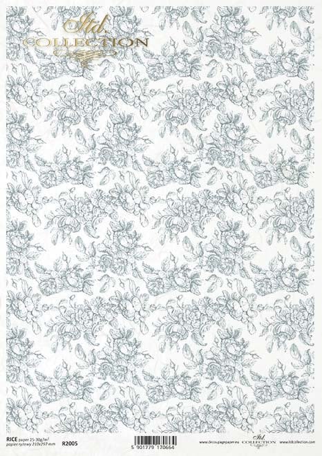 Blue flower wallpaper ITD Decoupage Rice Paper | Size A4 | 8.27x11.7 in | R2005