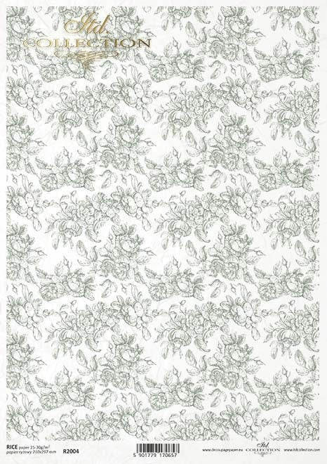 Green flower wallpaper ITD Decoupage Rice Paper | Size A4 | 8.27x11.7 in | R2004