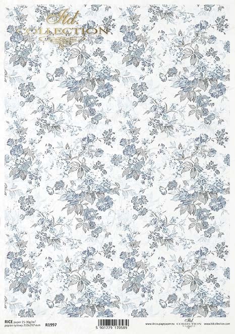 Blue flower wallpaper motif ITD Decoupage Rice Paper | Size A4 | 8.27x11.7 in | R1997