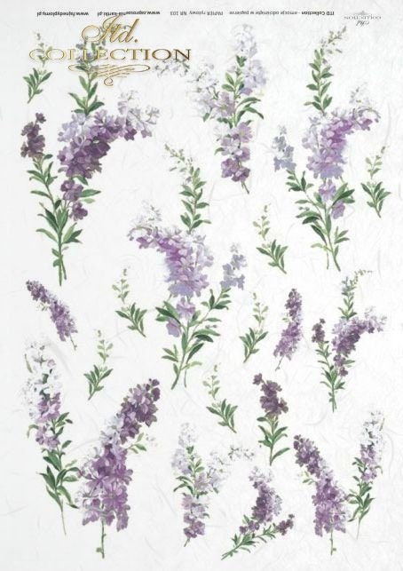lavender Stems ITD Decoupage Rice Paper | Size A4 | 8.27x11.7 in | R0103