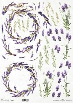 Lavender stems and Wreaths ITD Decoupage Rice Paper | Size A3 | 16.5inch x 11.7inch | R1074L