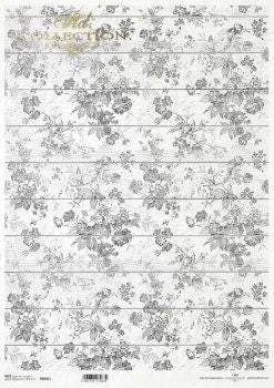 Gray flower wallpaper motif on boards ITD Decoupage Rice Paper | Size A3 | 16.5inch x 11.7inch | R0841L