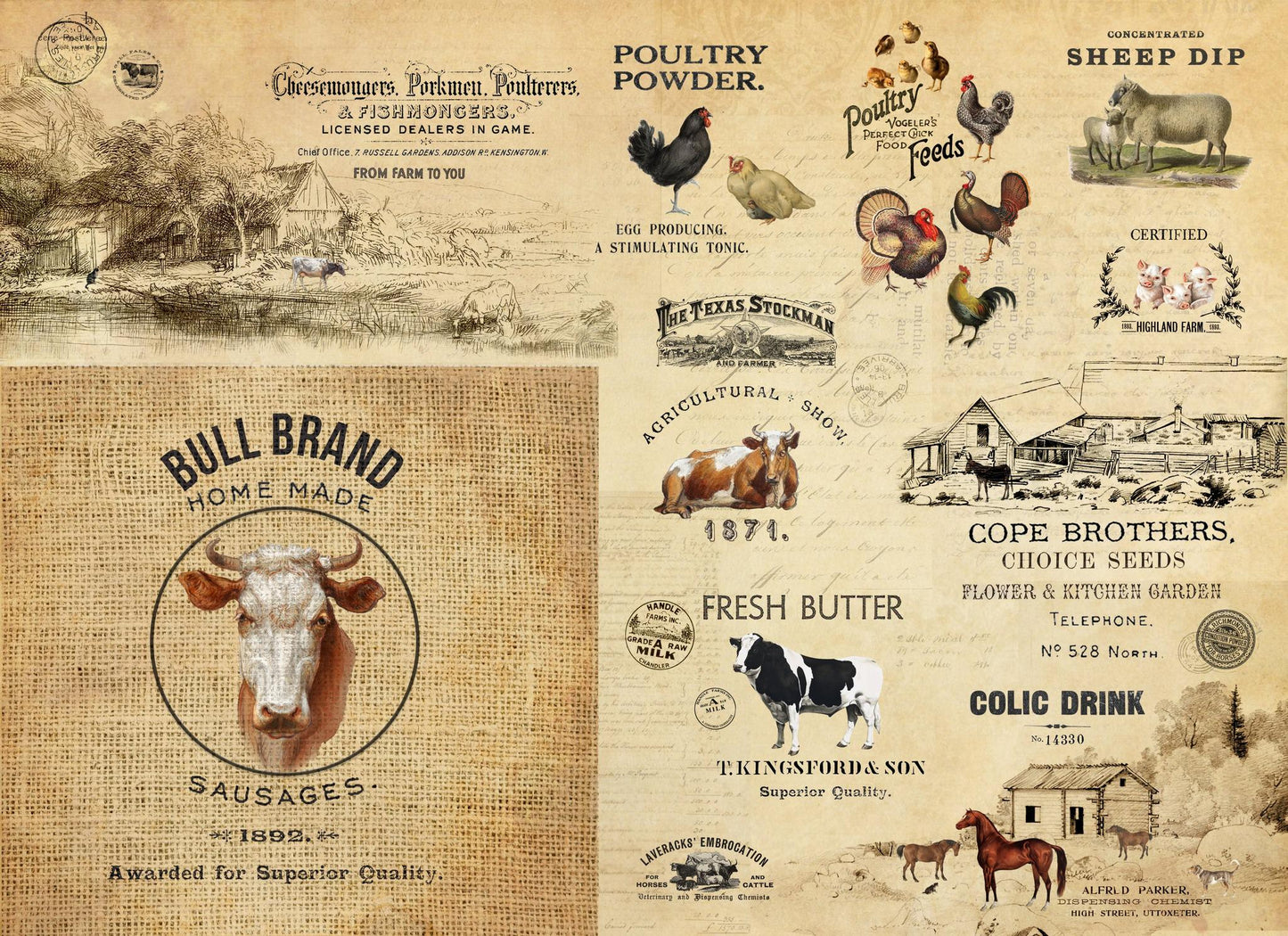 Roycycled Decoupage Paper | Barnyard Masterboard 20" x 29" Sheet