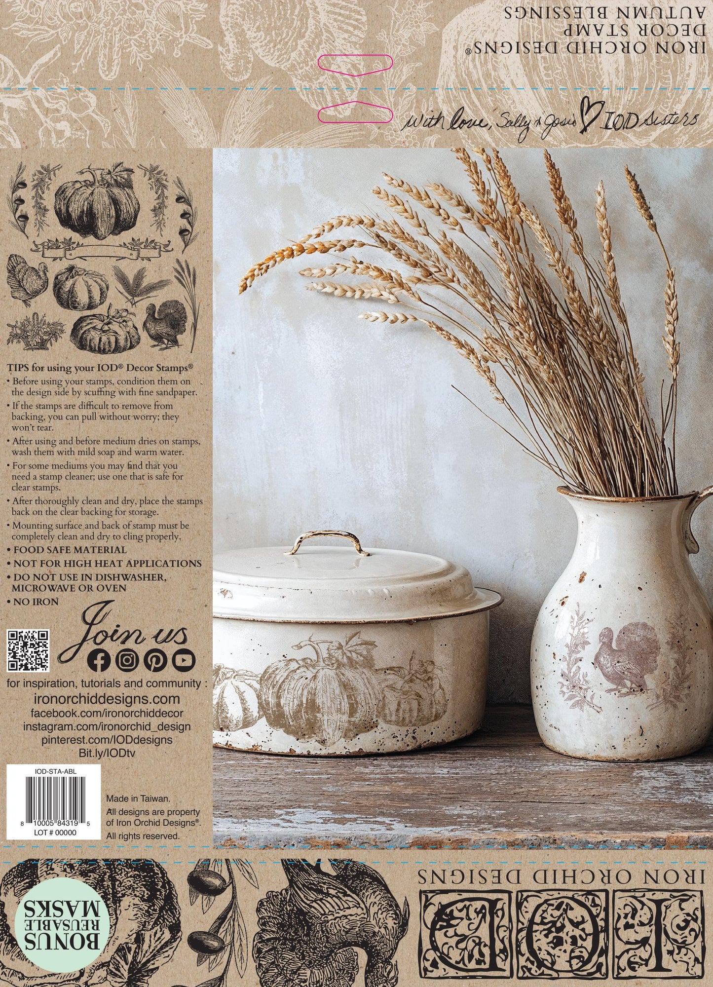 Autumn Blessngs 12 x 12 IOD stamp - by Iron Orchid Designs - 2025 Limited Holiday Release