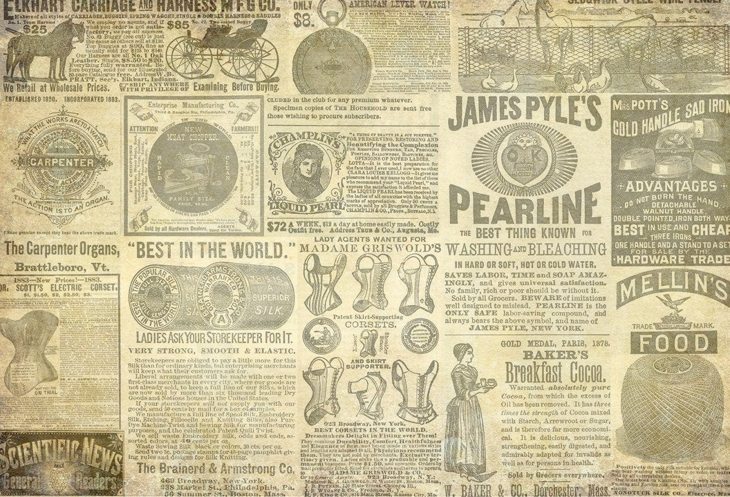 Roycycled Decoupage Paper | Vintage Ads 20" x 30"