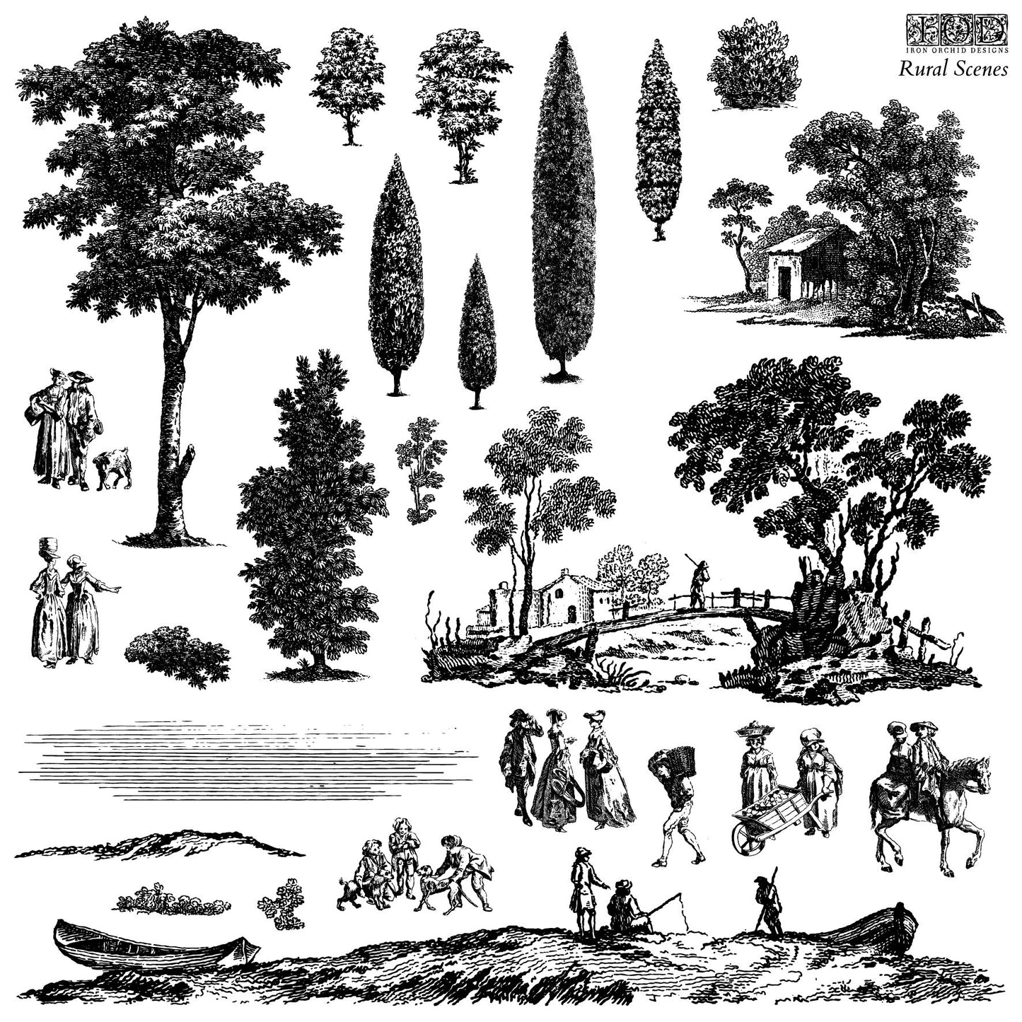Rural Scenes 12 X 12 IOD stamp 2 sheets - by Iron Orchid Designs