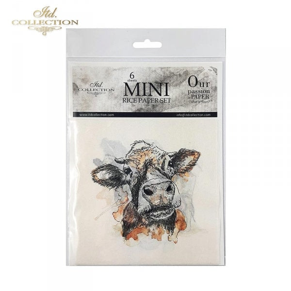 Pig, hog, sheep, cow ITD Collection decoupage paper | 6 sheets of rice paper 6" x 6" each 6 different designs in one package