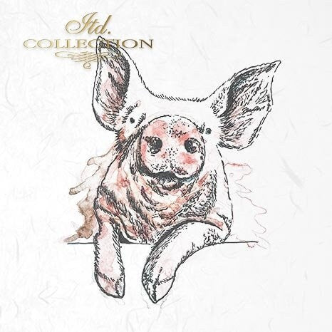 Pig, hog, sheep, cow ITD Collection decoupage paper | 6 sheets of rice paper 6" x 6" each 6 different designs in one package