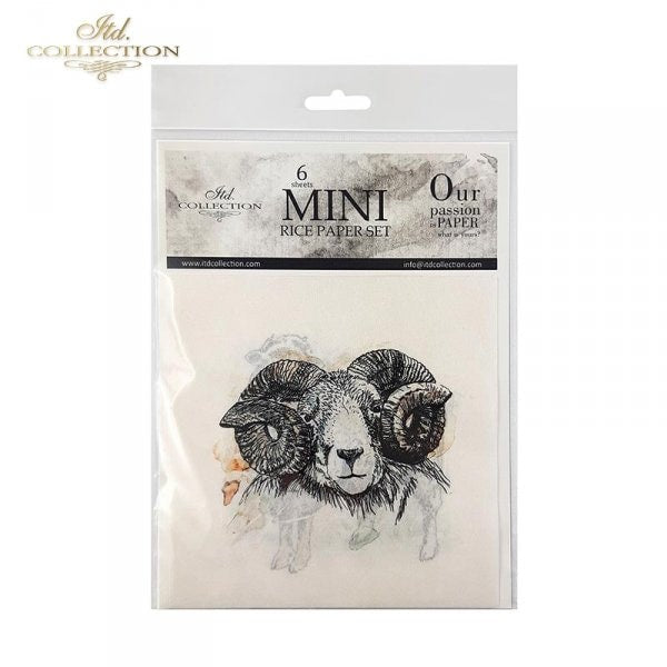 Sheep, goats, rams ITD Collection decoupage paper | 6 sheets of rice paper 6" x 6" each 6 different designs in one package