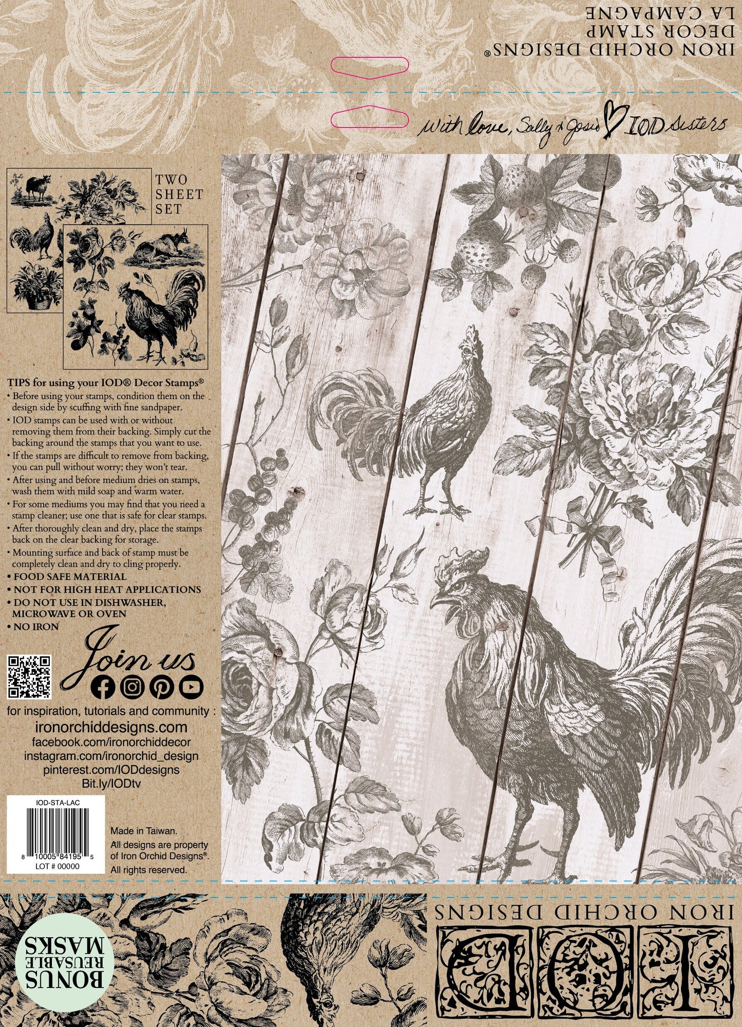 La Campagne 12 x 12 IOD stamp 2 sheets - by Iron Orchid Designs