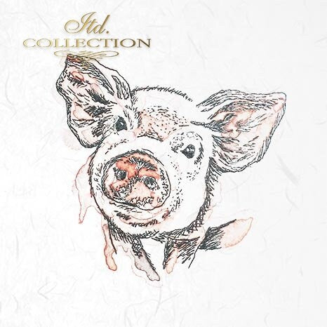 Pig, hog, sheep, cow ITD Collection decoupage paper | 6 sheets of rice paper 6" x 6" each 6 different designs in one package