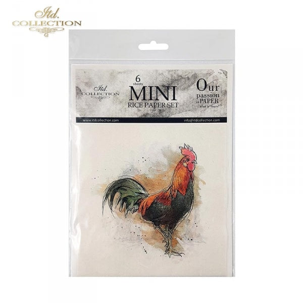 chickens, chickens, cocks ITD Collection decoupage paper | 6 sheets of rice paper 6" x 6" each 6 different designs in one package
