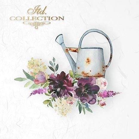 Flowers, watering can ITD Collection decoupage paper | 6 sheets of rice paper 6" x 6" each 6 different designs in one package