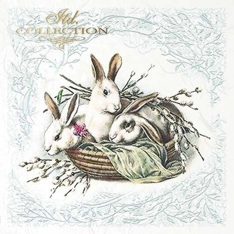Vintage, easter bunnies ITD Collection decoupage paper | 6 sheets of rice paper 6" x 6" each 6 different designs in one package