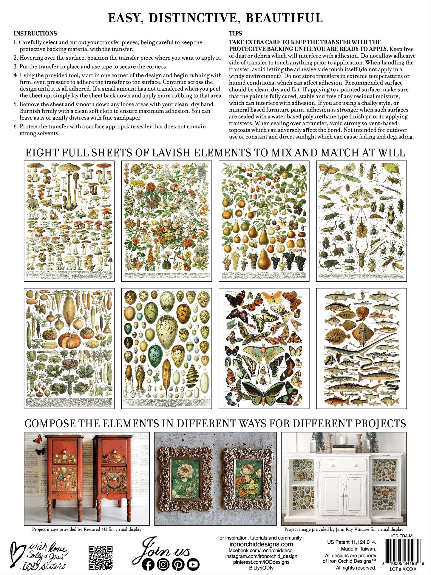 Millot's Page IOD Transfer Pad with (8) 12 X 16 Sheets by Iron Orchid Designs Rub-On Furniture Transfer Decal