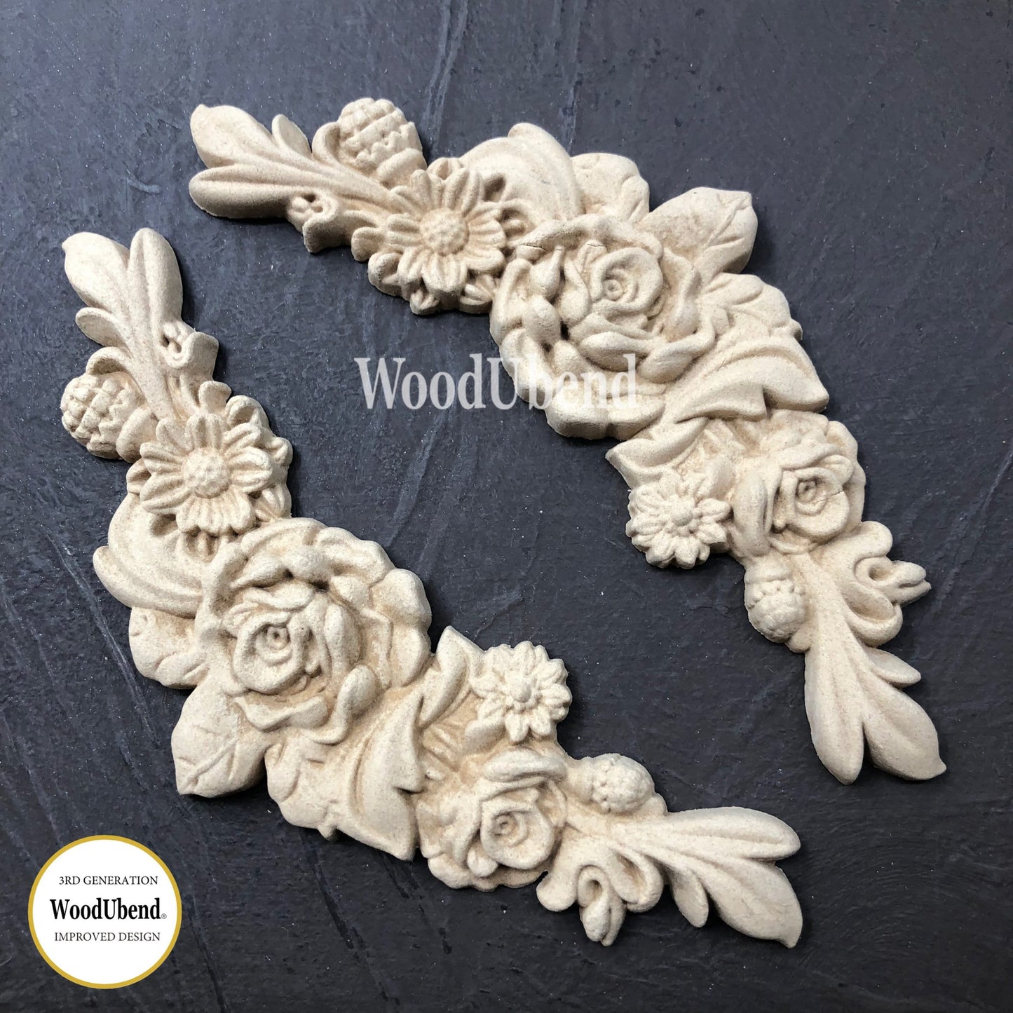 Wood U Bend Set of 2 Flower Garland WUB0349 (6.3 × 1.38 in)