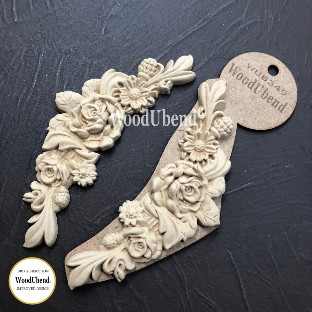 Wood U Bend Set of 2 Flower Garland WUB0349 (6.3 × 1.38 in)