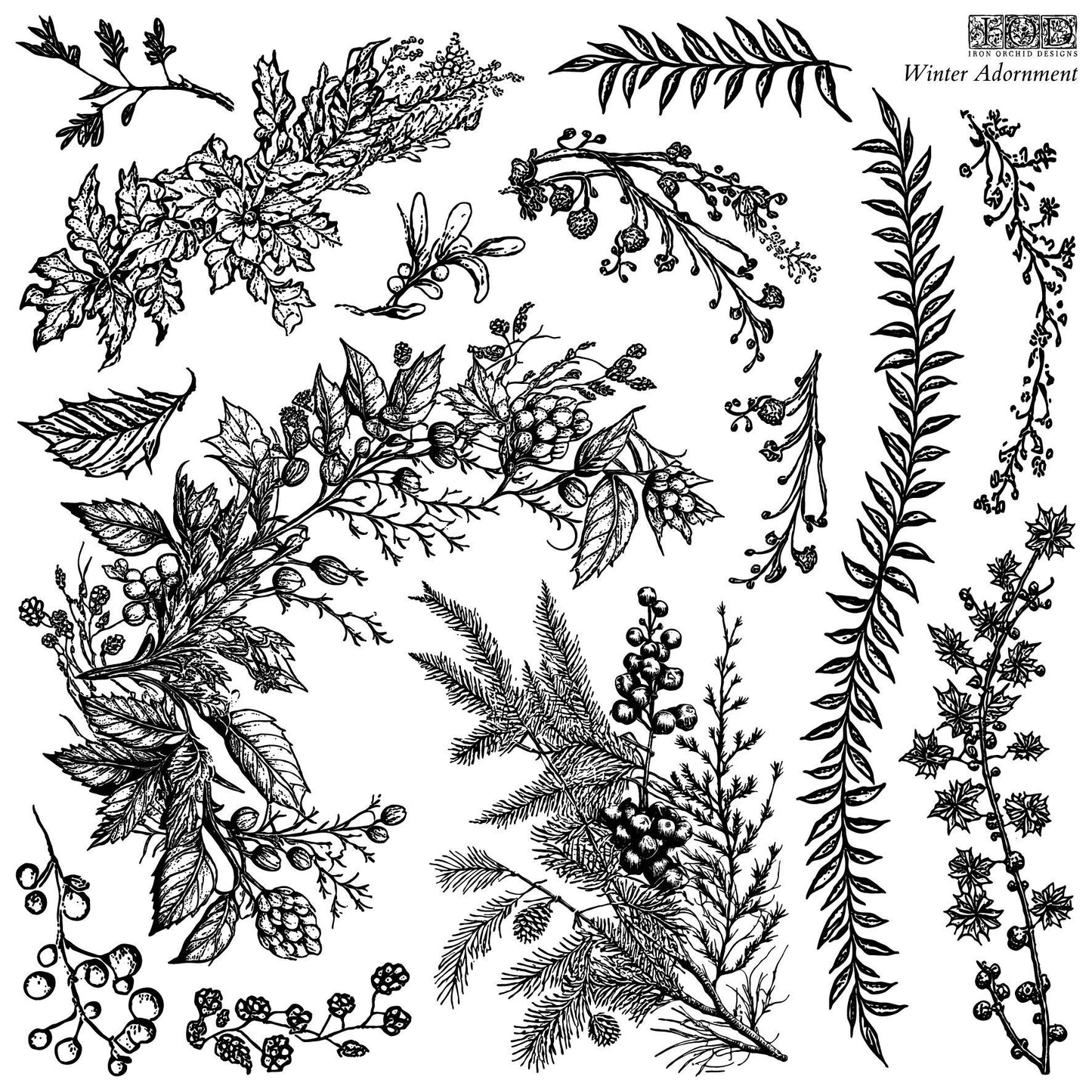Winter Adornment 12 x 12 IOD stamp 2 sheets - by Iron Orchid Designs Limited Christmas Release