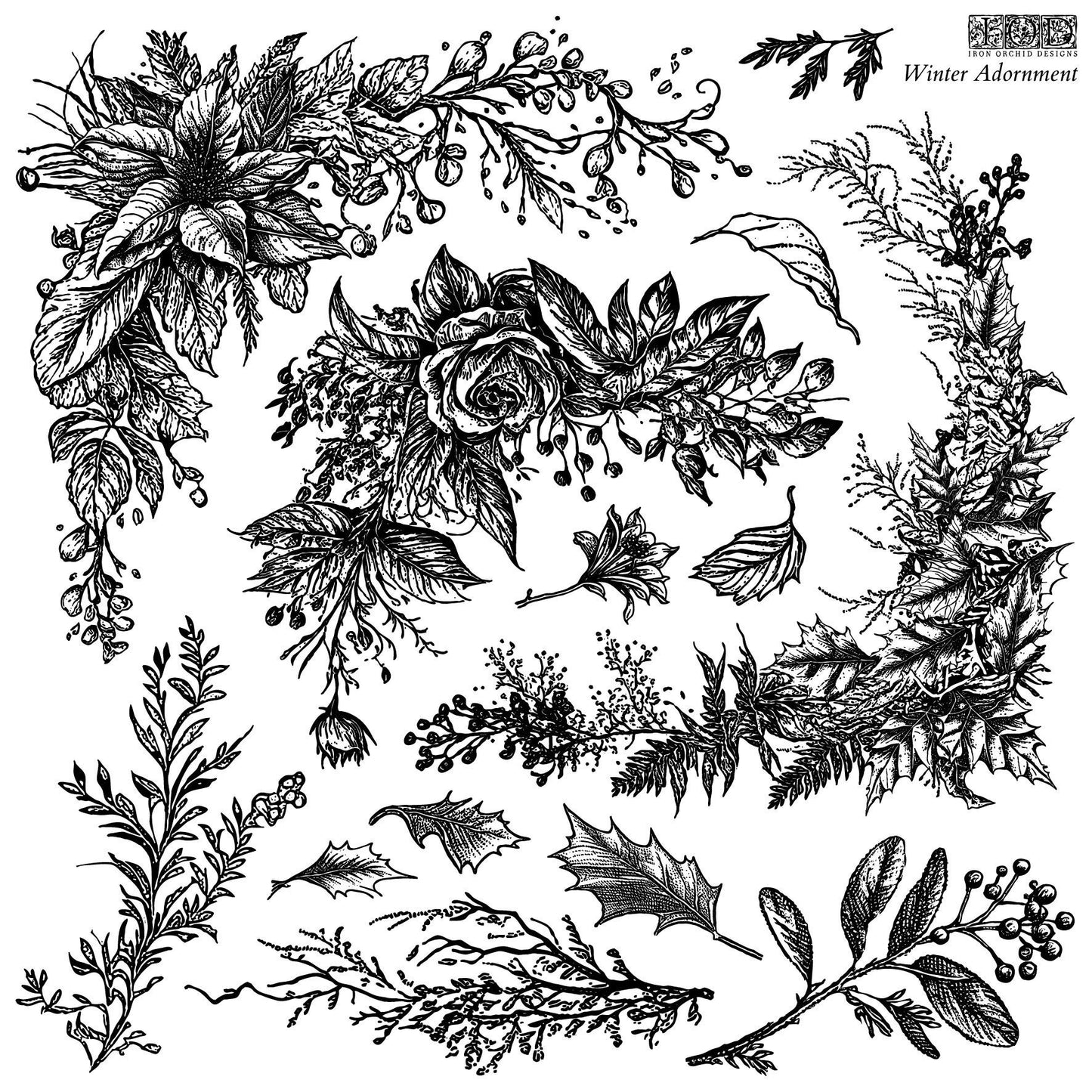 Winter Adornment 12 x 12 IOD stamp 2 sheets - by Iron Orchid Designs Limited Christmas Release