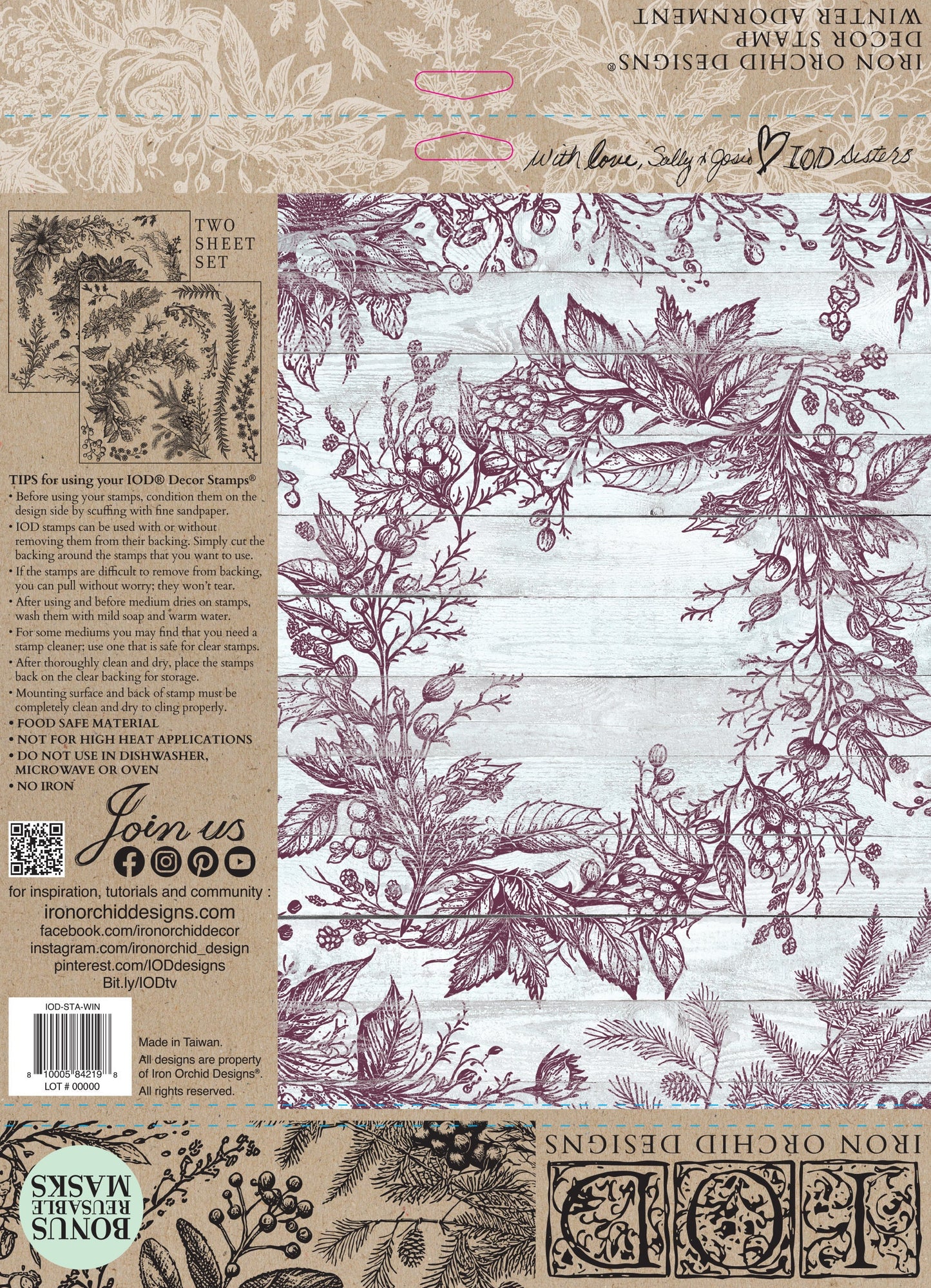 Winter Adornment 12 x 12 IOD stamp 2 sheets - by Iron Orchid Designs Limited Christmas Release