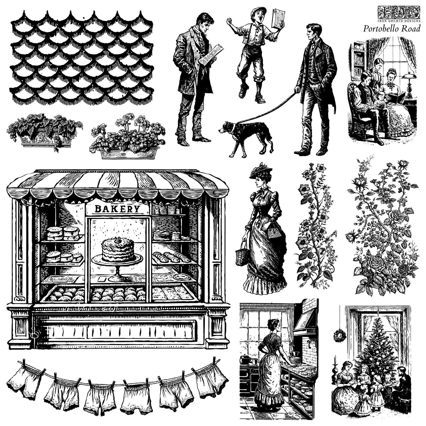 Portobello Road 12 x 12 IOD stamp 2 sheets - by Iron Orchid Designs Limited Christmas Release