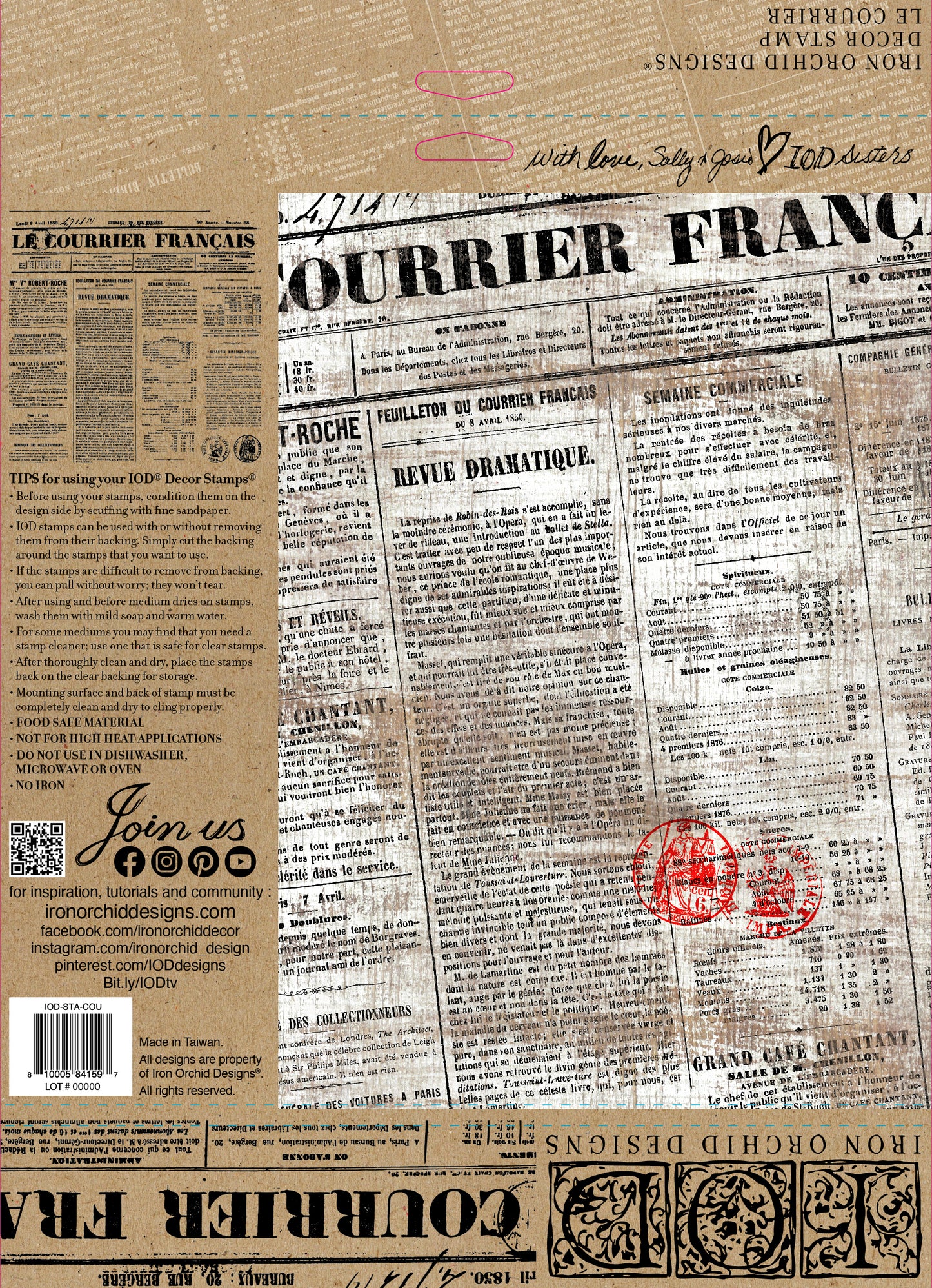 Le Courrier 12 X 12 IOD stamp - by Iron Orchid Designs